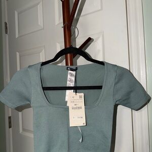 Zara Ribbed Square Neck Crop Top - Teal